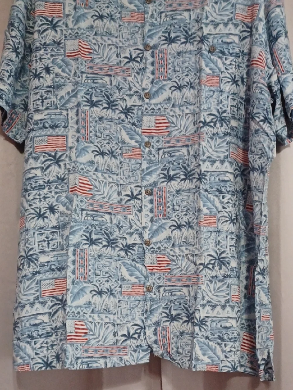 The Foundry Supply Co. Blue Short-Sleeve Tropical Flag Print Button-Down Shirt